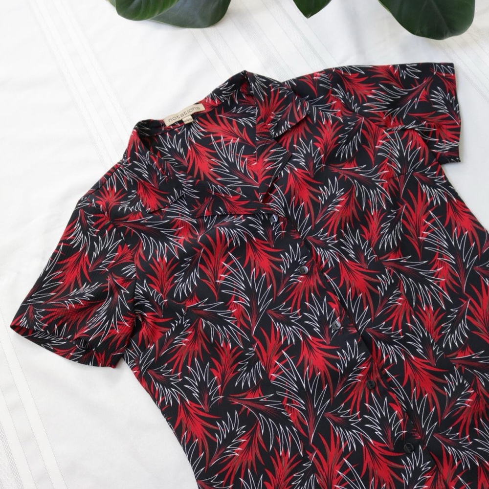 Red And Black Abstract Palm Leaf Patterned Button… - image 4